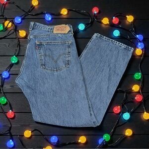 Levis 501 Jeans Men 38x32 Blue Medium Wash Button Fly Straight Denim Pants Y2K